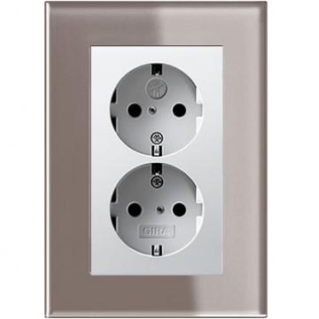 Bộ ổ cắm đôi SCHUKO trắng bóng 16A/250V-Khung Esprit